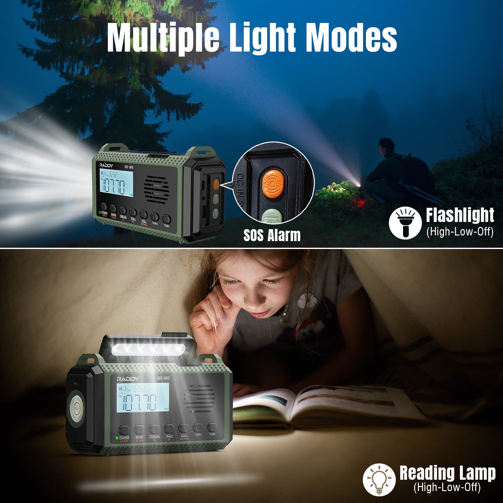 Raddy SH-905 Emergency Radio | Multiple Light Modes