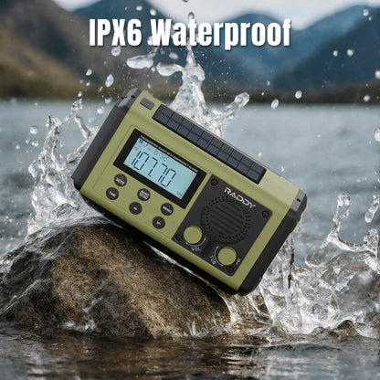 Rugged Raddy SH-908 with IPX6 waterproof label being splashed by water