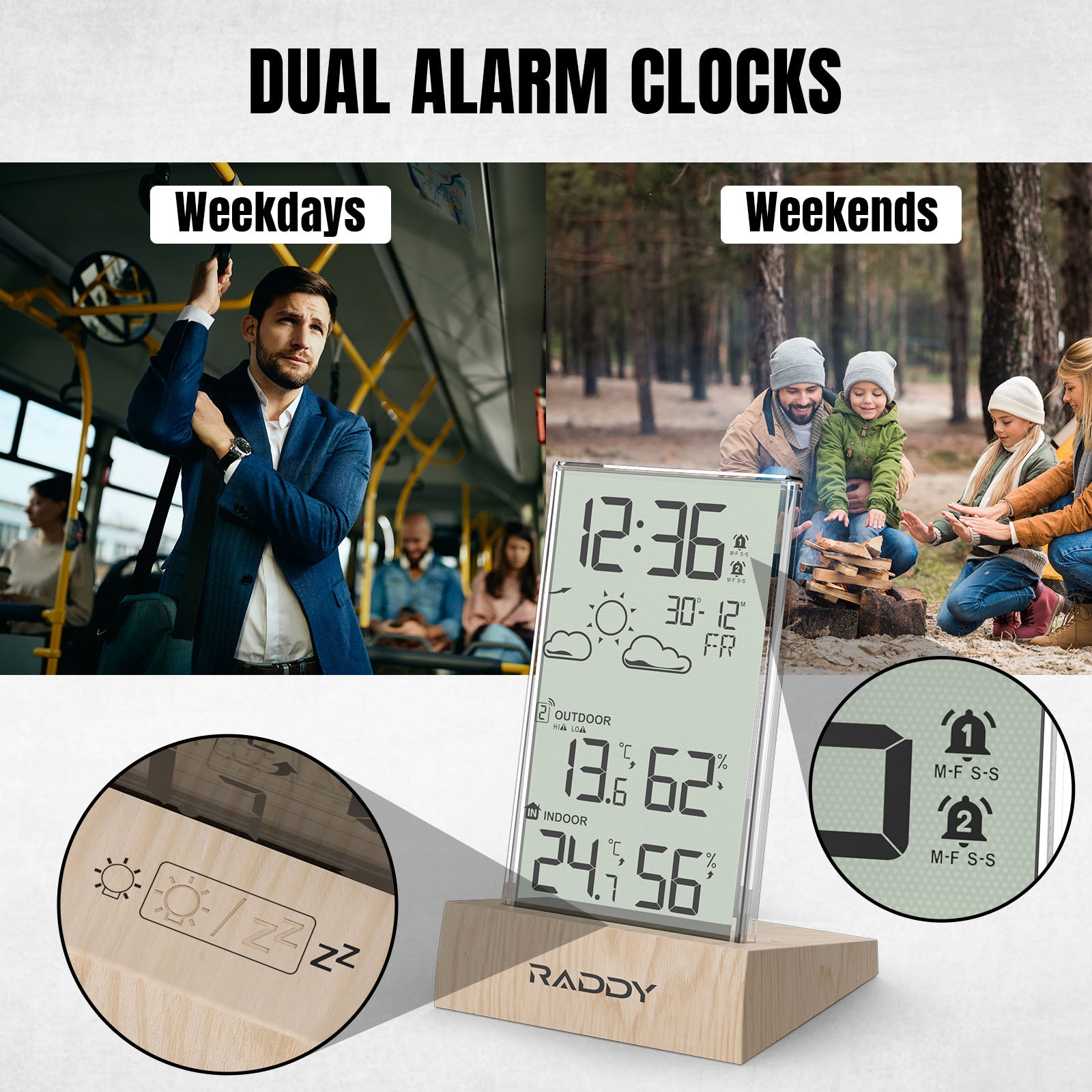 V5 Wireless Weather Station dual alarm clocks