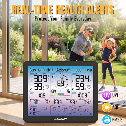 Raddy VP7 APP Weather Station | 7-in-1 Outdoor Sensor | Tuya App Control & 5-Day Forecast | Rain Gauge & Wind Speed | Barometer & UV Index | 330ft Range