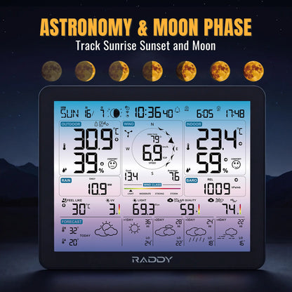 Raddy VP7 APP Weather Station | 7-in-1 Outdoor Sensor | Tuya App Control & 5-Day Forecast | Rain Gauge & Wind Speed | Barometer & UV Index | 330ft Range