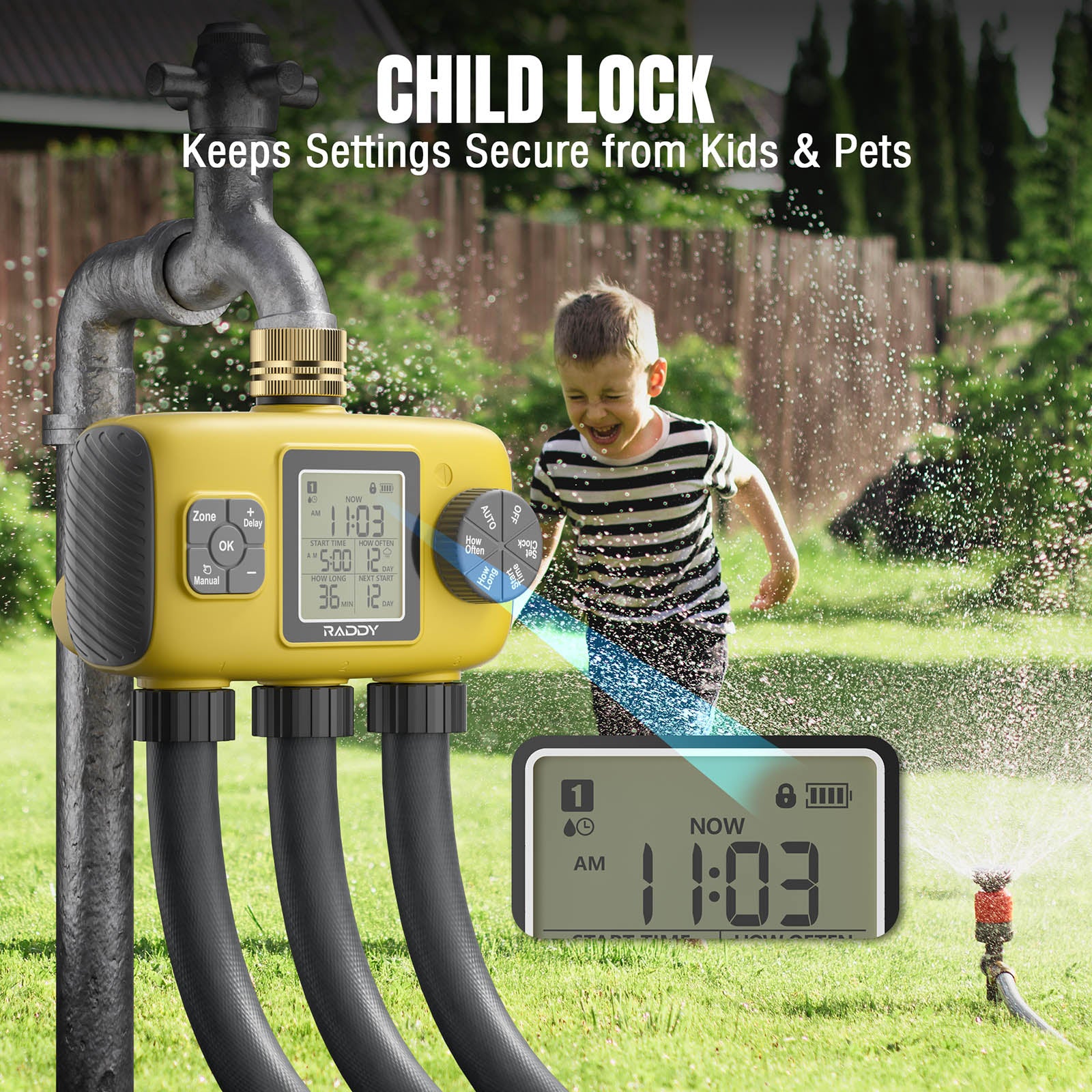 Raddy WS-8 Sprinkler Timer child lock