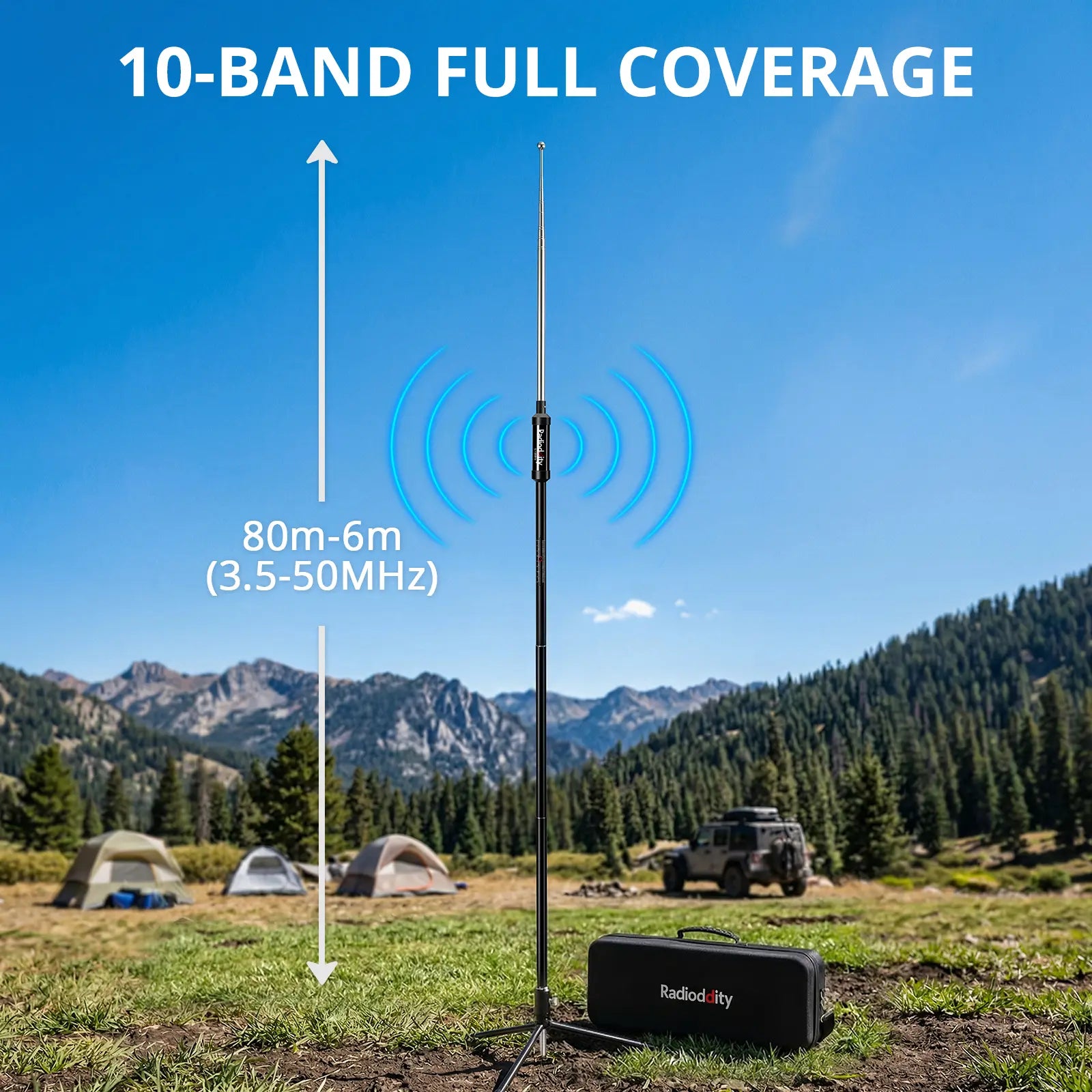 Radioddity HF-010 Portable HF Antenna | 6-80M | 3.5-50MHz | SWR 1-1.5 | Quick-Tuning - Radioddity