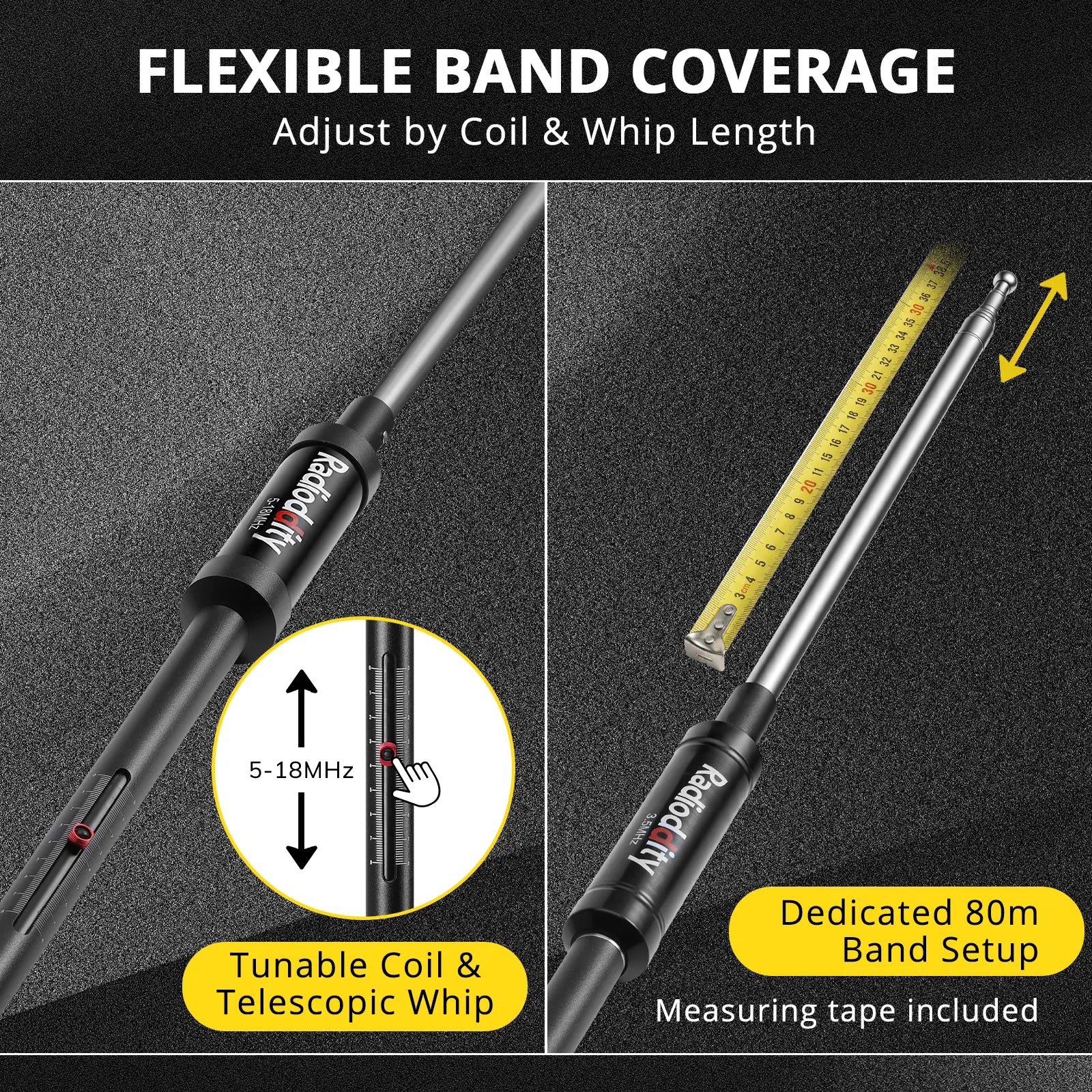 Radioddity HF-010 Portable HF Antenna | 6-80M | 3.5-50MHz | SWR 1-1.5 | Quick-Tuning - Radioddity