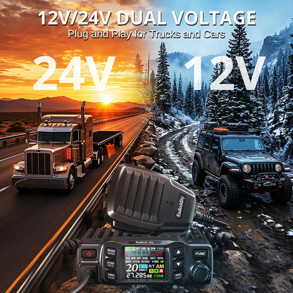 Radioddity CB-5000 Small CB Radio | AM/FM/SSB/CW/PA Modes | 12V/24V Power Input | TFT Color Display | Built-in SWR Meter | NRC Noise Reduction