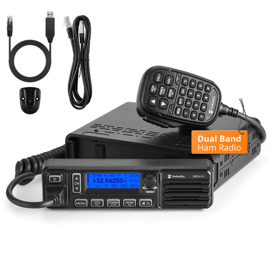 Radioddity DB35-UV Dual Band Radio | 35W High Power | Detachable Faceplate | NRC Noise Reduction | 7-Color LCD Display | Programming Cable Included