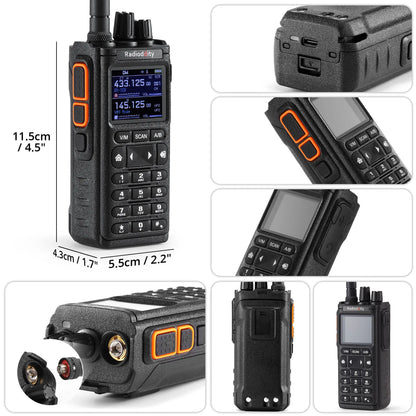 Radioddity GS-10B 10W Ham Radio | Multi-Band TX & RX | BT APP Programmable | Dual PTT | Color Display | USB-C