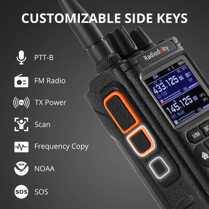 Radioddity GS-10B 10W Ham Radio | Multi-Band TX & RX | BT APP Programmable | Dual PTT | Color Display | USB-C