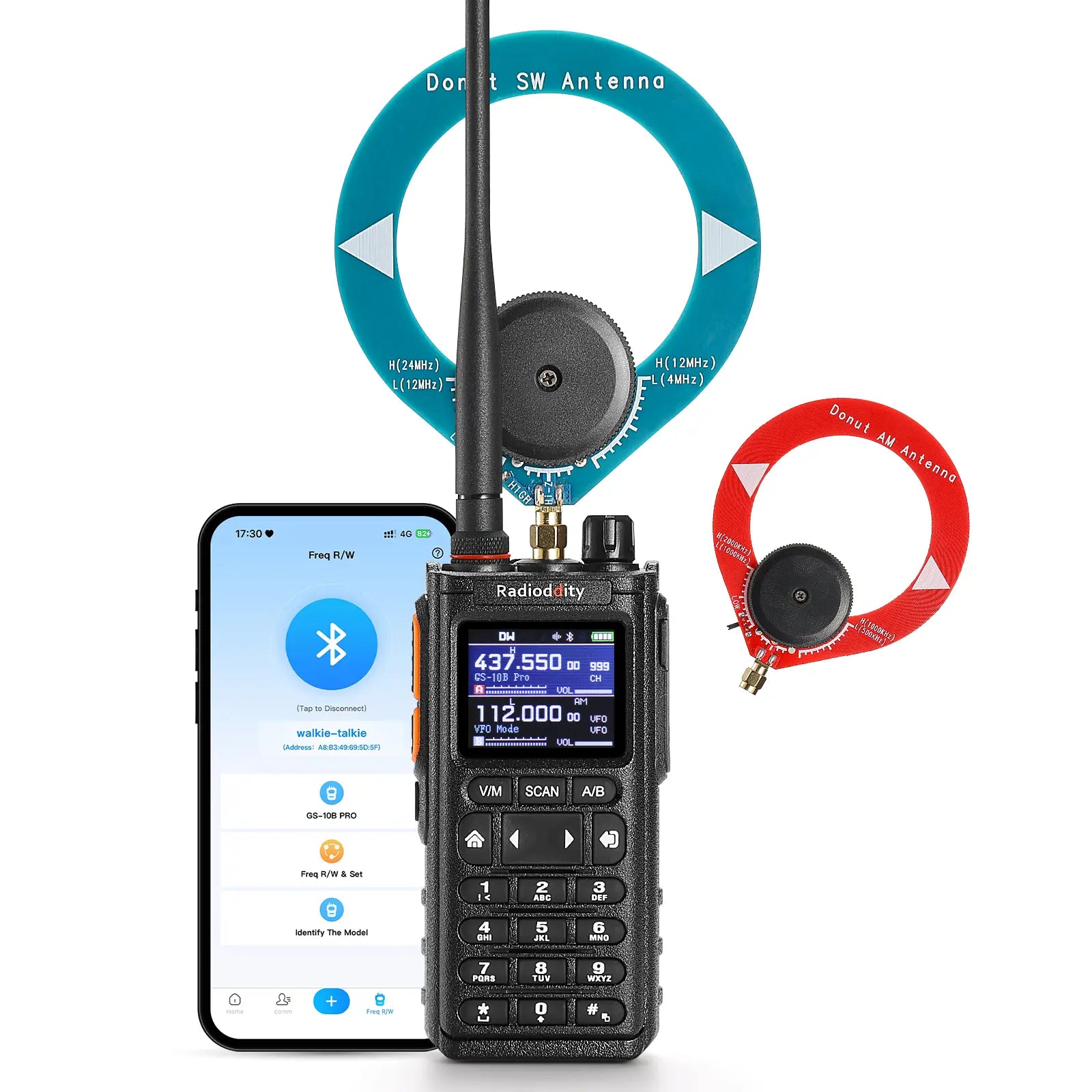 Radioddity GS-10B Pro 8W Ham Radio | Real-Time Spectrum | HF SSB CW Airband | NOAA Receiver | BT APP Programming | 999 Channels | Donut Antennas | Portable HT