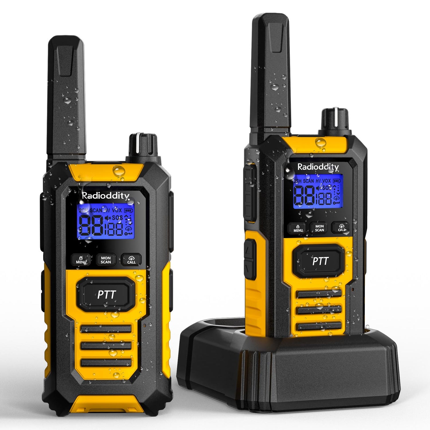 Front view of the Radioddity HD-1 IP67 Heavy Duty Walkie Talkies