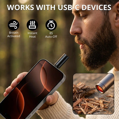 Radioddity Light & Ignition Kit | Plug-and-Play USB-C | Micro LED Light | Puff-to-Start Flameless Igniter | Battery-Free | For HD-2 Radio, Phones & USB-C Devices