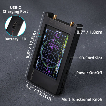 NanoVNA-H4 Vector Network Analyzer size & button details