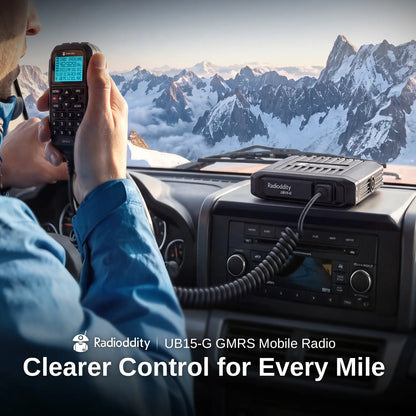 Radioddity UB15-G 15W GMRS Mobile Radio | Full Keypad Control Microphone | Dual-Way Noise Reduction | Repeater Capable | NOAA Alert & Recording | 7-Color LCD