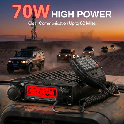 Radioddity VB70 VHF Mobile Radio | 70W High Power | 144-148MHz & Airband | 510 CH | Noise Cancelling | Remote Kill/Wake | For Trucks & Off-road