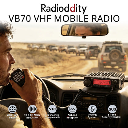 Radioddity VB70 VHF Mobile Radio | 70W High Power | 144-148MHz & Airband | 510 CH | Noise Cancelling | Remote Kill/Wake | For Trucks & Off-road