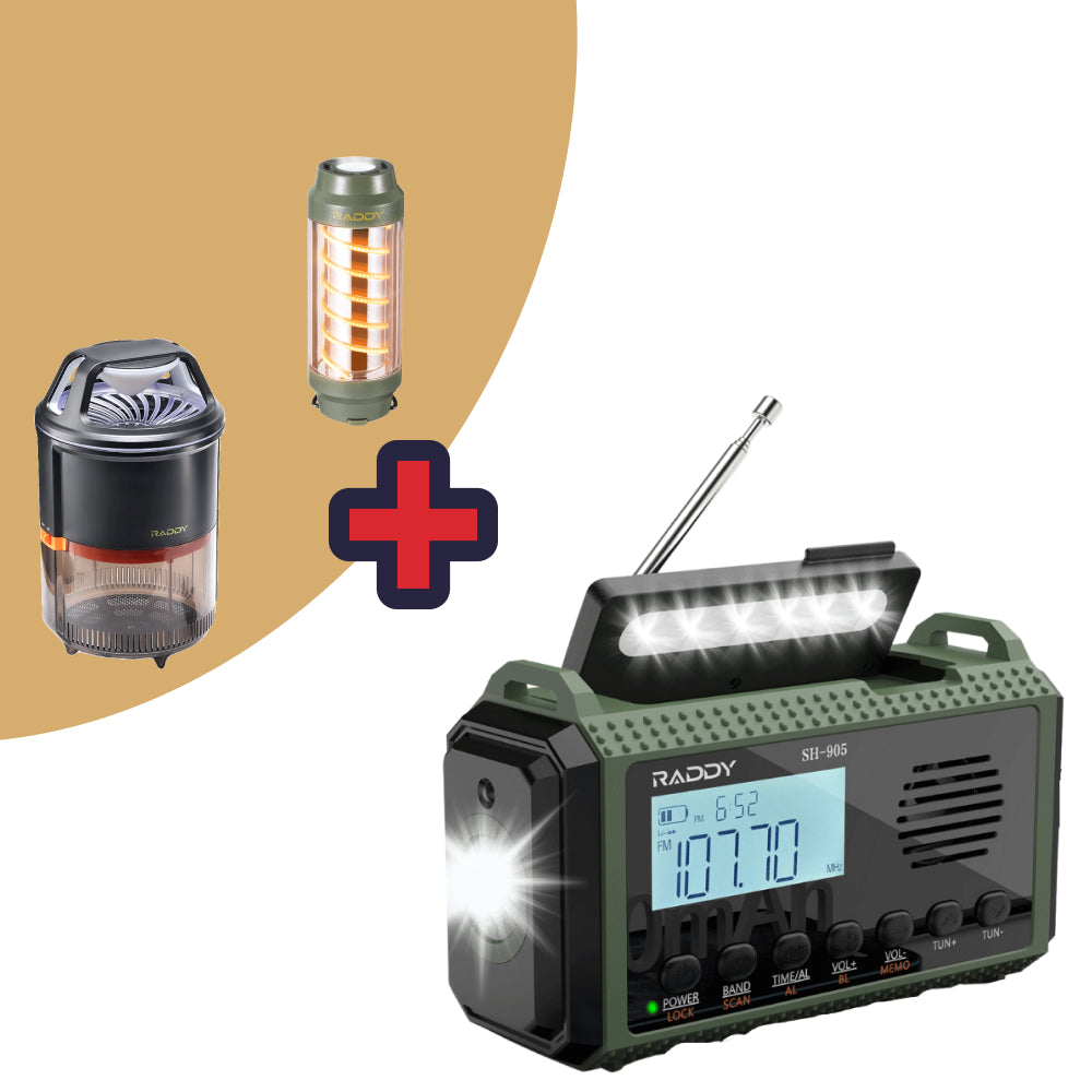 Raddy SH-905 Emergency Radio | 10000mAh | AM/FM/SW/NOAA | Solar Hand Crank | Reading Lamp - Radioddity