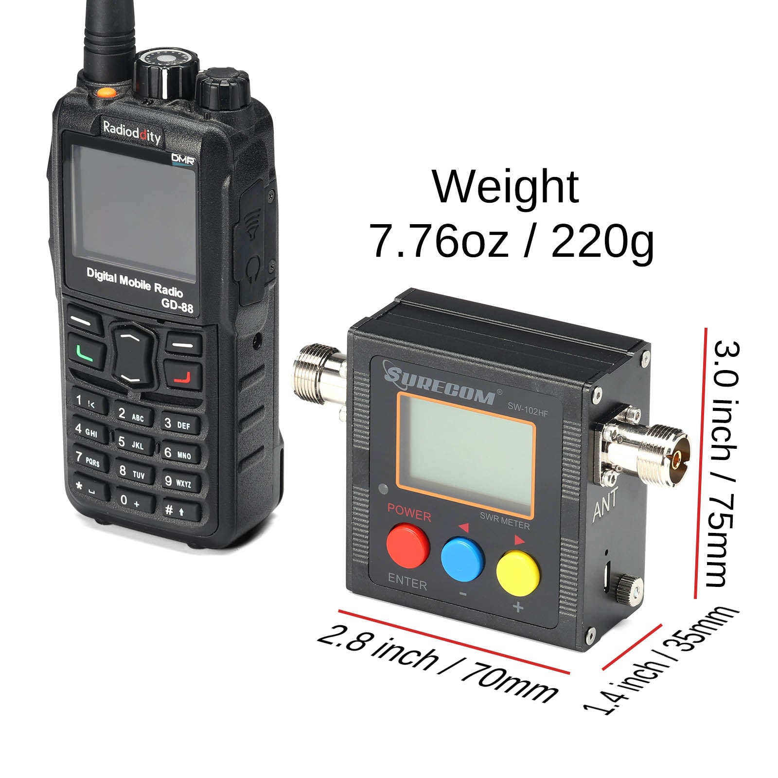 Surecom SW-102HF SWR Power Meter Size and weight 