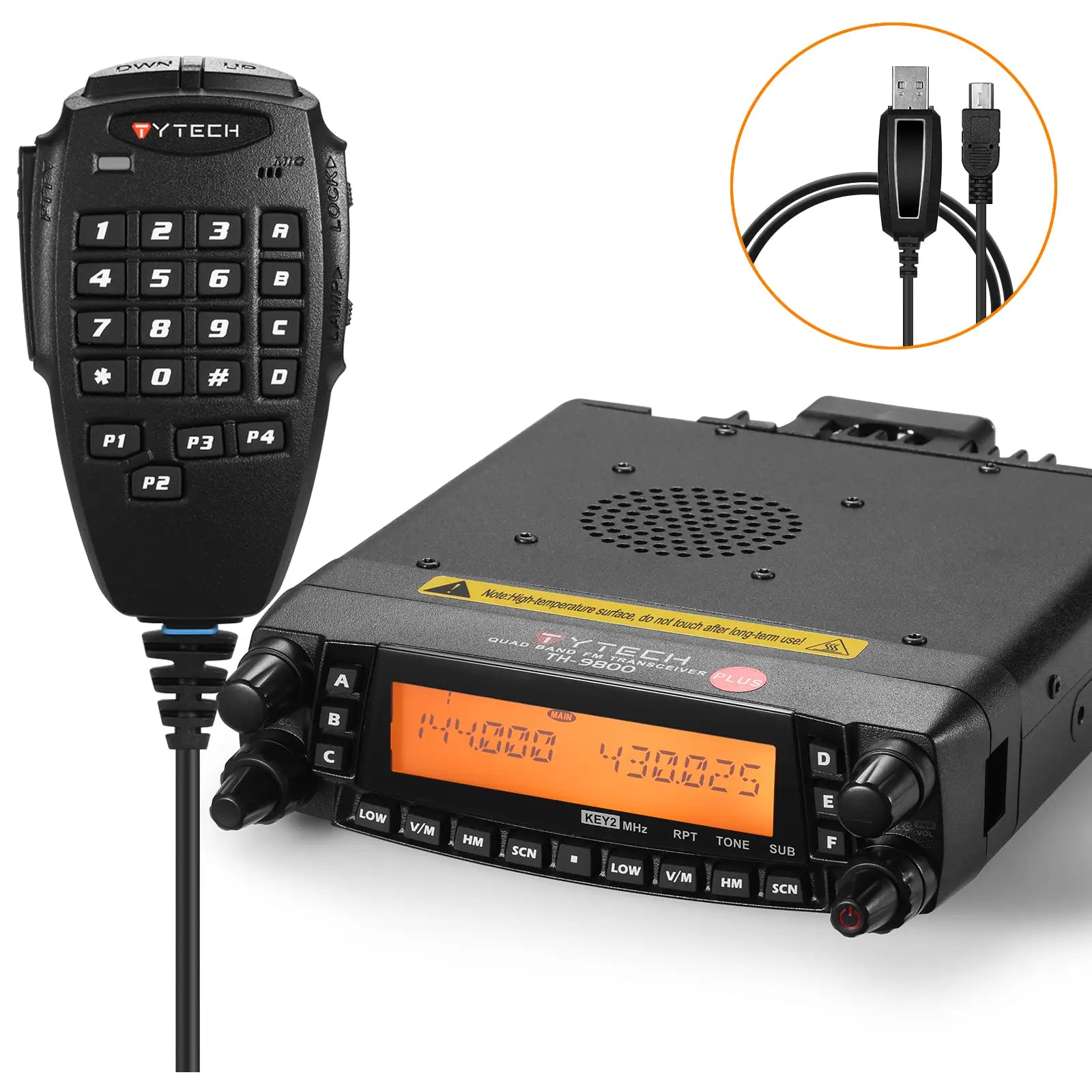 TYTECH Radio communication equipment with microphone and USB cable on a white background