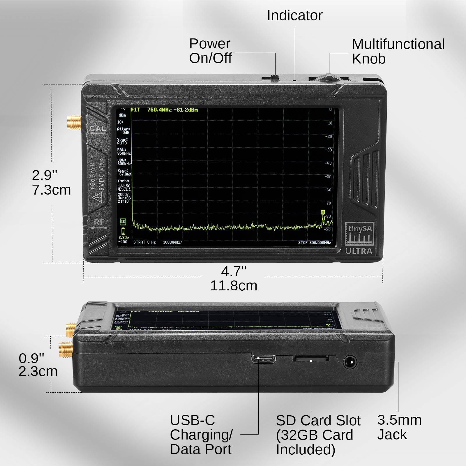 TinySA Ultra Spectrum Analyzer details 