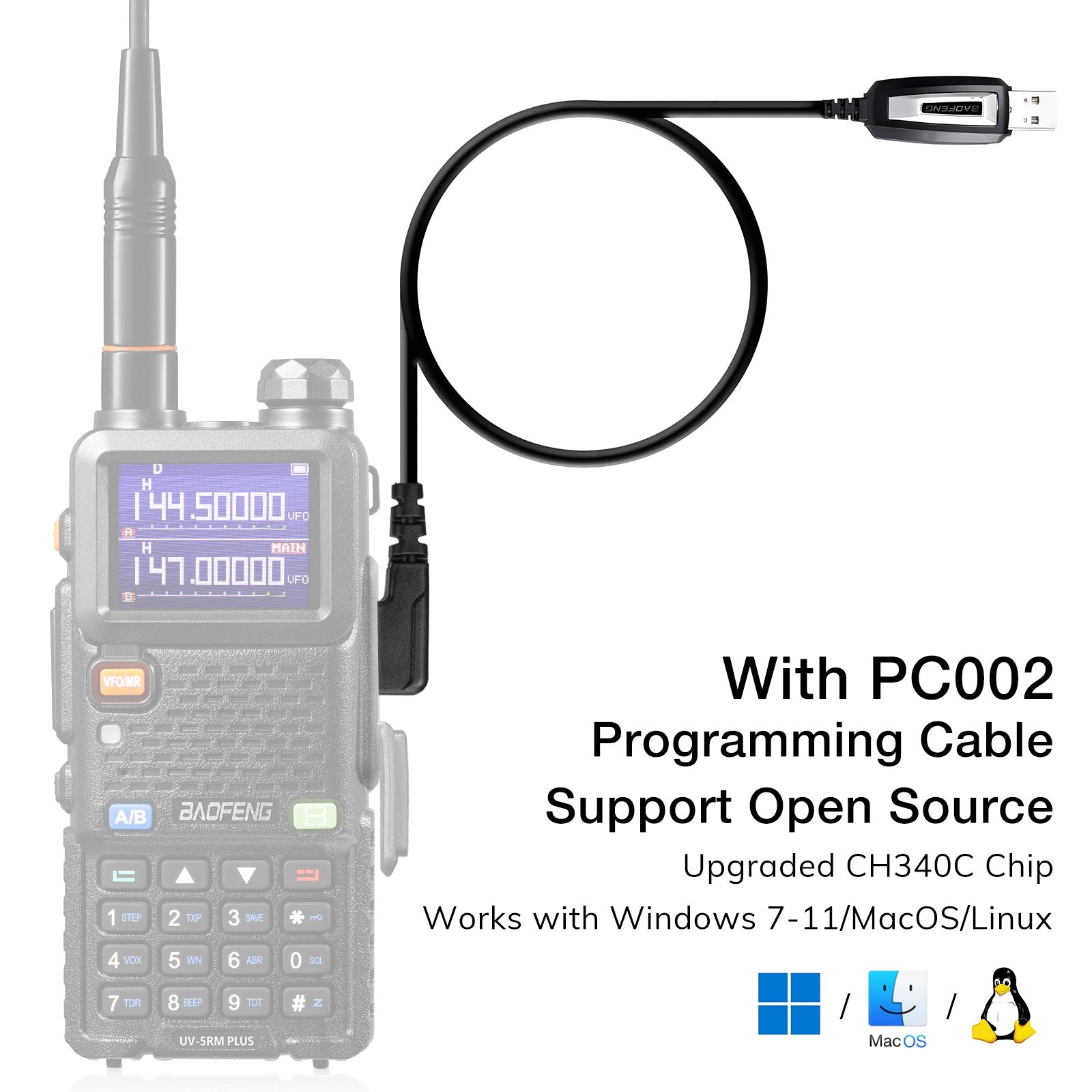 UV-5RM Plus | PC002 programming cable| Support open source