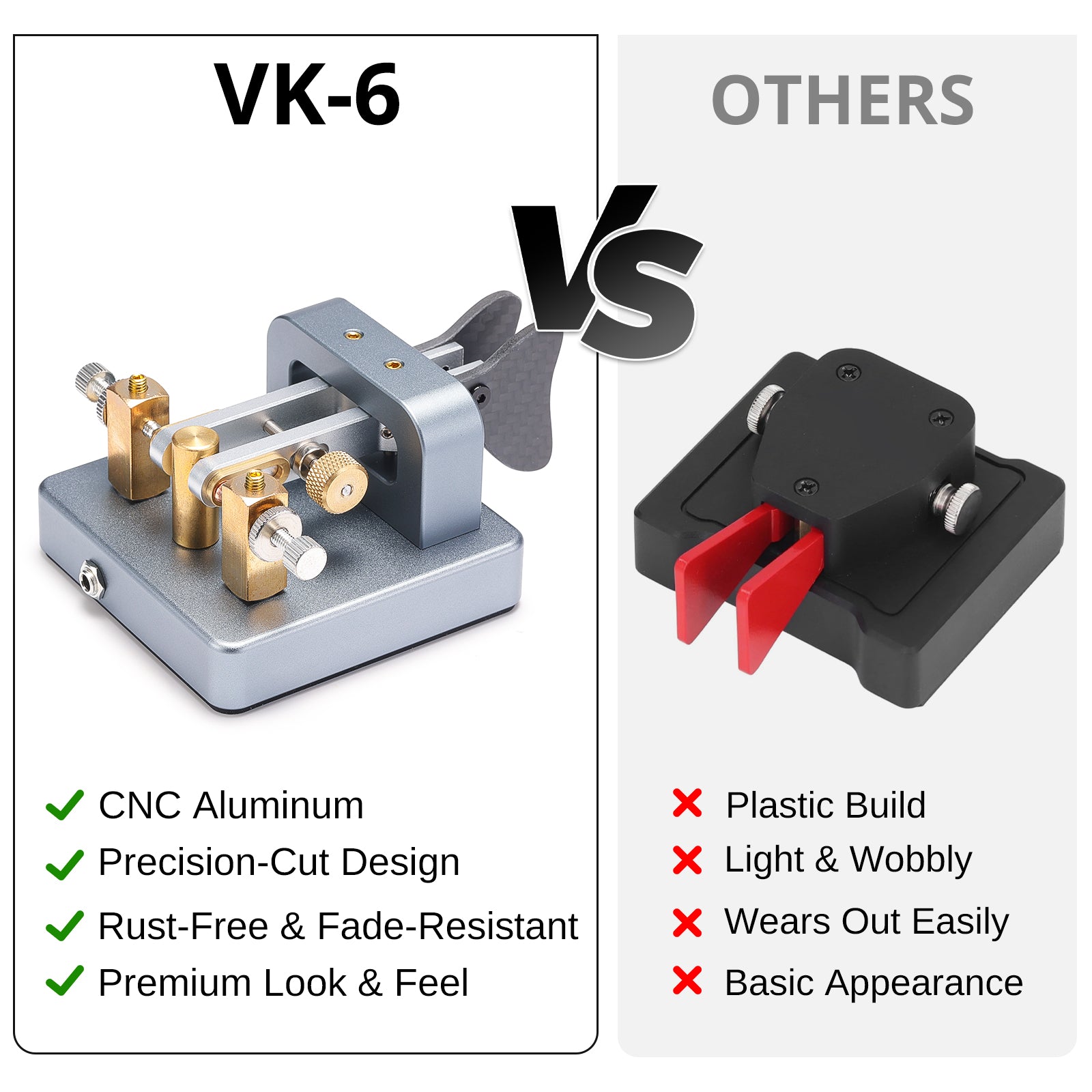 Xiegu VK-6 Iambic CW Morse Code Key | Dual Paddle | Adjustable Spring | 3.5mm Plug | Durable CNC Aluminum Base | for HF Transceiver G90 X6100 X6200 X5105 G106 - Radioddity
