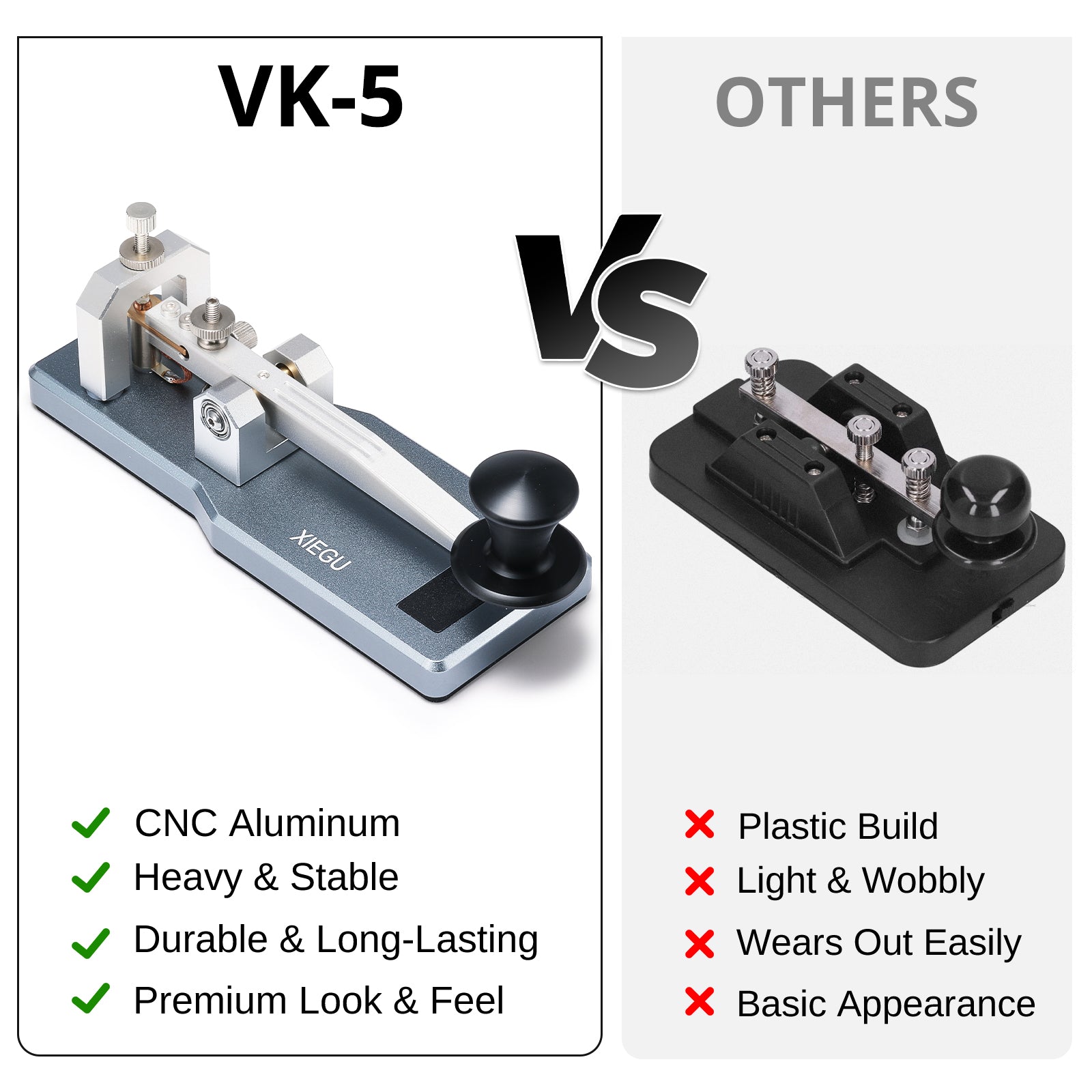 Xiegu VK-5 Mini CW Straight Key | Morse Code Key | 3.5mm Jack | Durable CNC Aluminum Base | for HF Transceiver G90 X6100 X6200 X5105 G106 - Radioddity