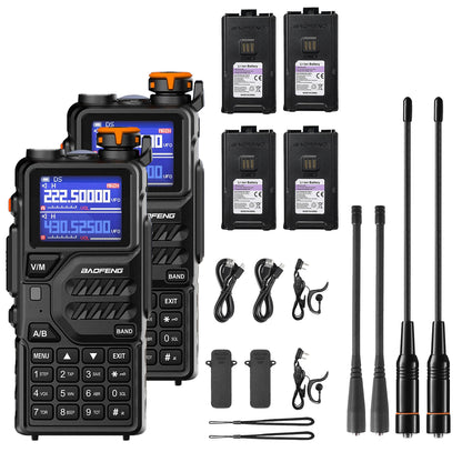 Set of K5 plus walkie talkies with accessories on a white background
