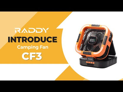Raddy CF3 Camping Fan | 3W Solar Panel | Rechargeable 20,000mAh Battery | LED Light | 6 Speeds| 90° Oscillating | USB Charging