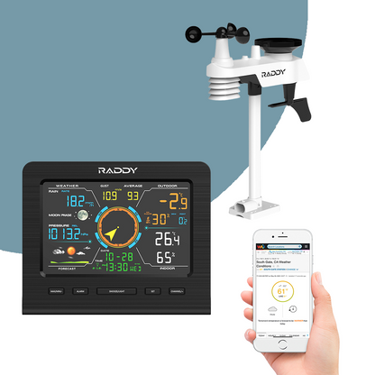 Raddy WF-100C Lite Weather Stations | Wireless | Temperature | Barometric Pressure | Humidity | Wind Rain Gauge - Radioddity