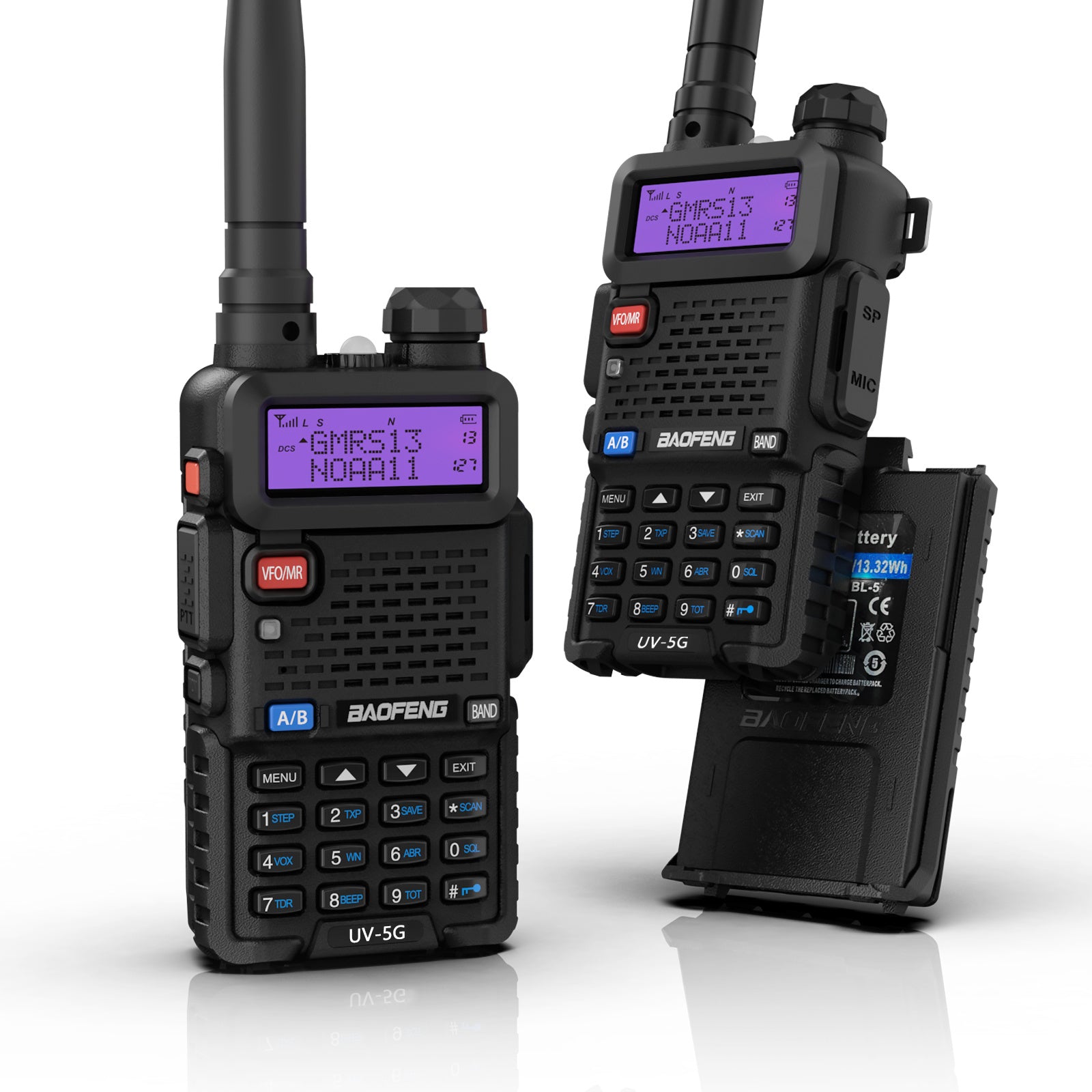 Baofeng UV-5X / UV-5G [1 Pair] GMRS Radio | 5W | Repeater Capable | NOAA Scan - Radioddity