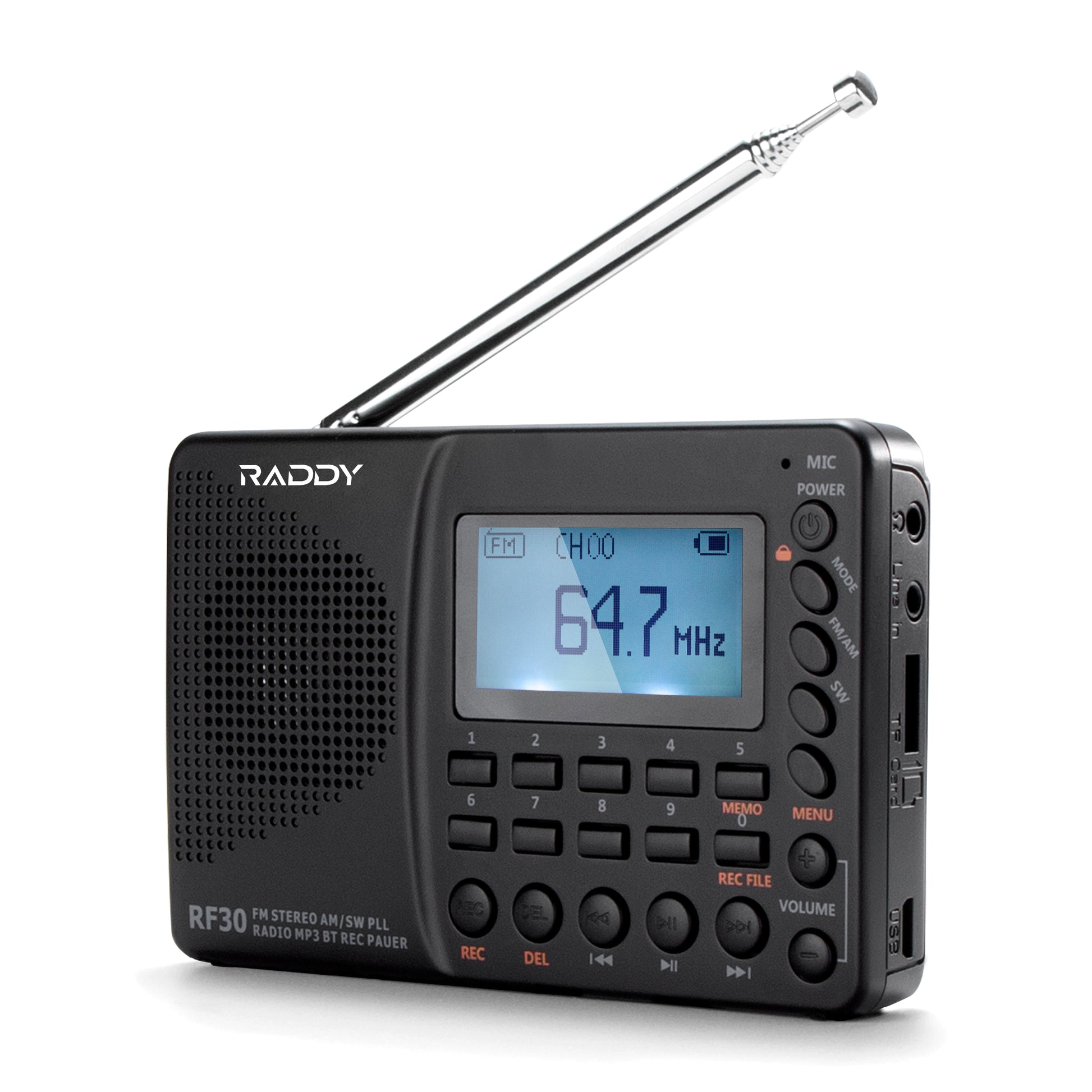 Raddy RF30 AM/FM/SW Radio | Digital Tuner | Bluetooth | AUX Recording - Radioddity