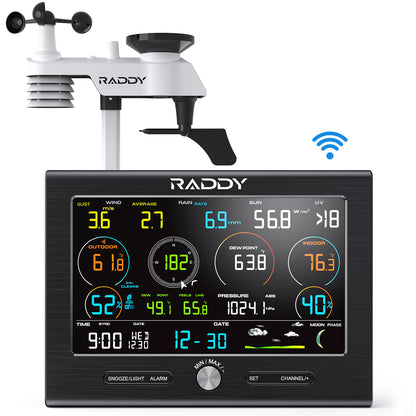 Raddy L7 LoRa Weather Station | Wi-Fi Indoor/Outdoor | 1.9 Miles | 7.2" Display | Rain Gauge | Thermometer | Humidity Sensor - Radioddity