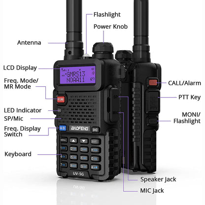 Baofeng UV-5X / UV-5G [1 Pair] GMRS Radio | 5W | Repeater Capable | NOAA Scan - Radioddity