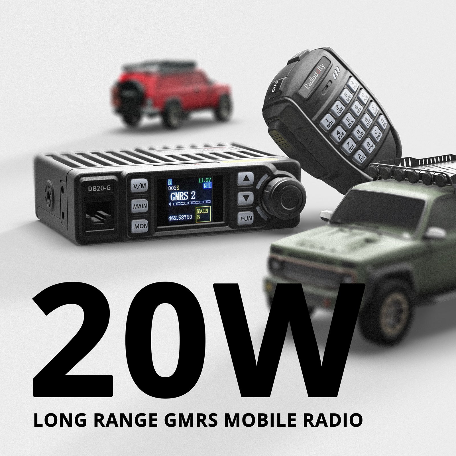 Radioddity DB20-G GMRS Mobile | 20W | 500 Channels | UHF VHF Scanner | Sync | Repeater Capable - Radioddity