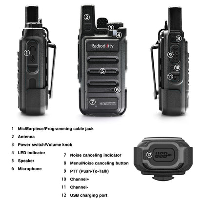 Radioddity GM-N1 GMRS Radio [1 Pair] | 3W | Noise Canceling | 3000mAh Battery | Repeater Capable - Radioddity