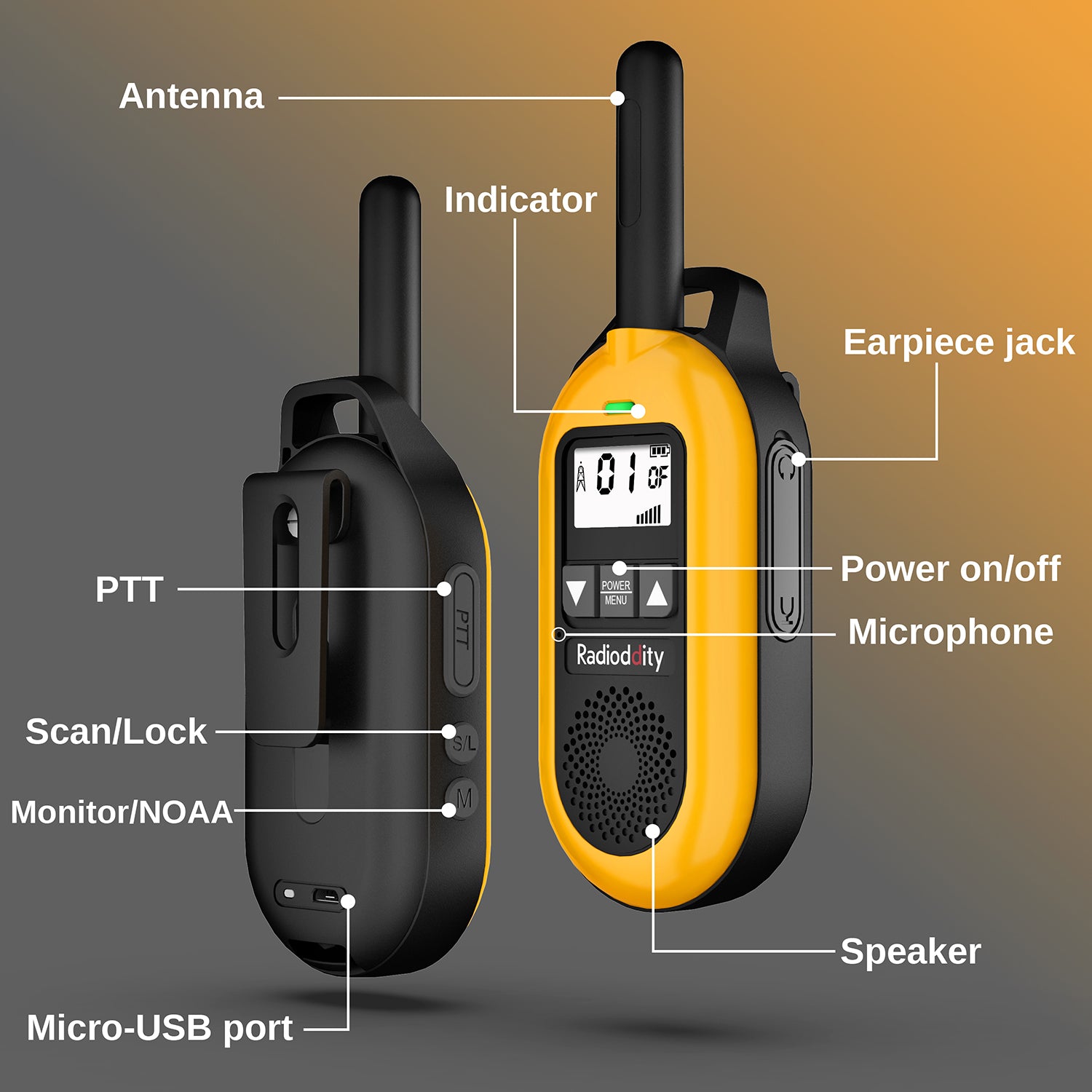 Radioddity FS-T2 / PR-T2 [1 Pair] | NOAA | License-free | USB Charging | CTCSS/DCS - Radioddity