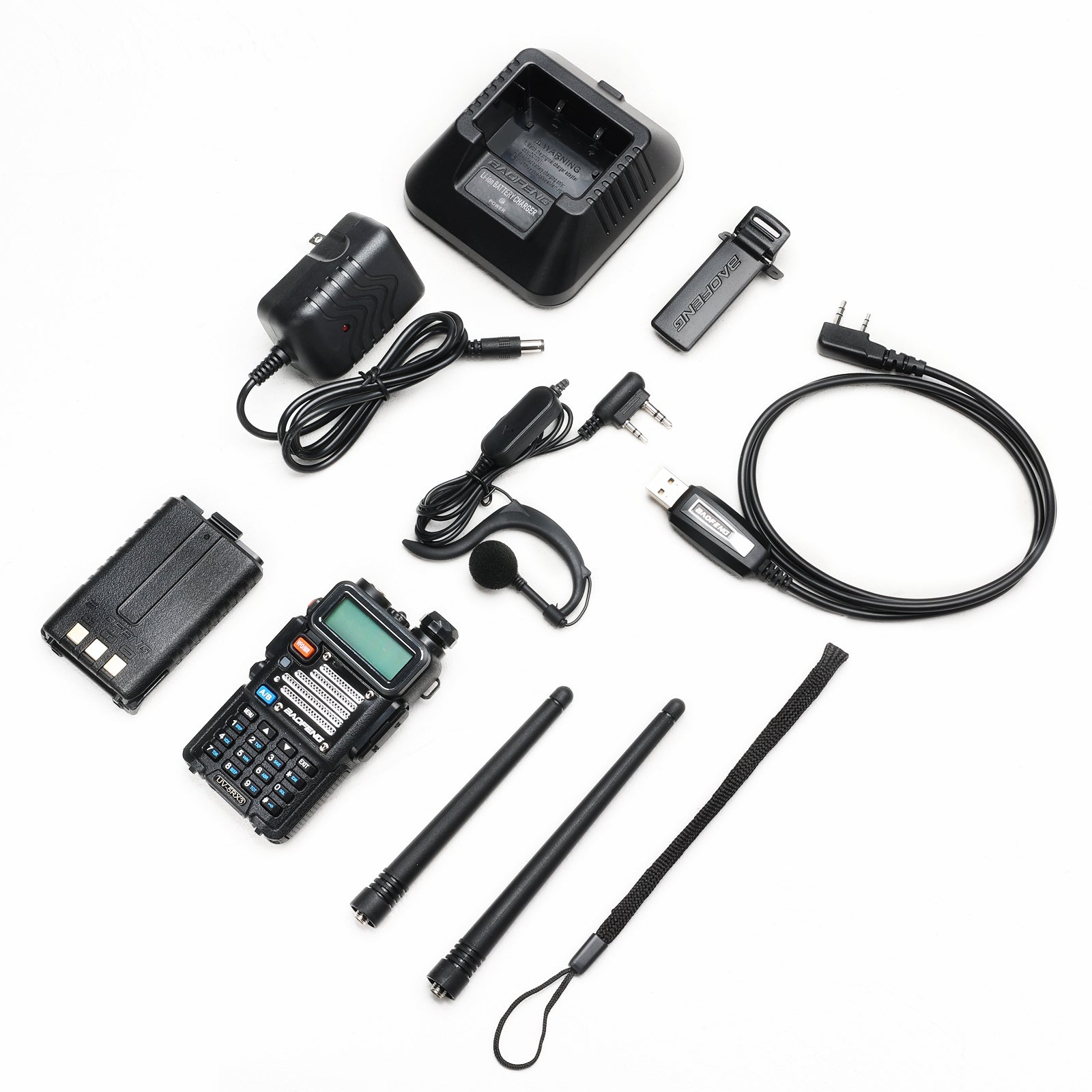 Baofeng UV-5RX3 [5 Packs] | Tri-band 1.25M | Tri-color LCD | 2 Antennas | with Cable - Radioddity