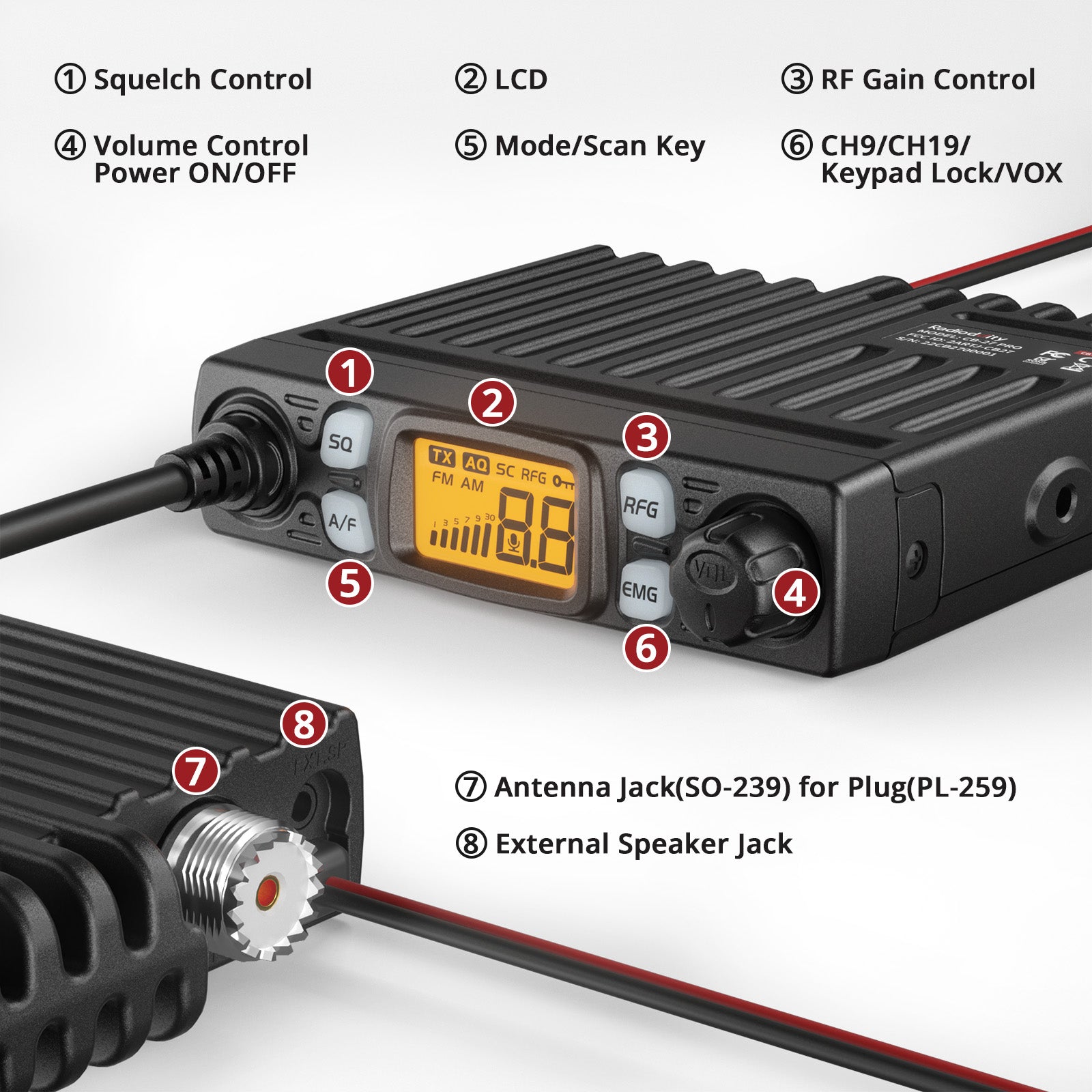 Radioddity CB-27 Pro CB Radio | AM/FM for US | 4W | VOX | RF Gain | Squelch Control - Radioddity