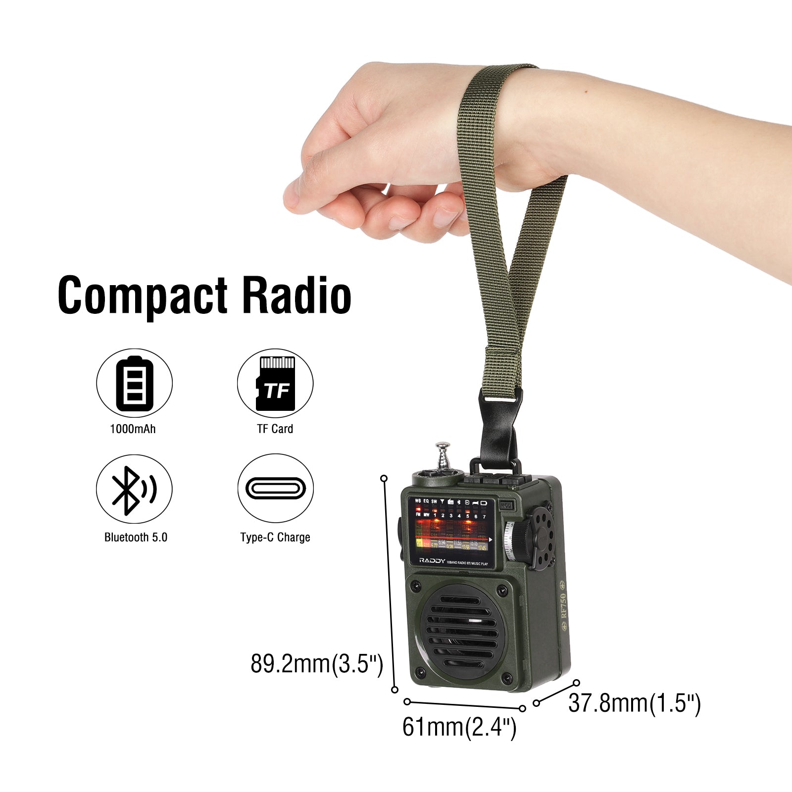 Raddy RF750 Shortwave Radio | AM/FM/SW/WB | Portable Digital Rechargeable | Bluetooth 5.0 - Radioddity