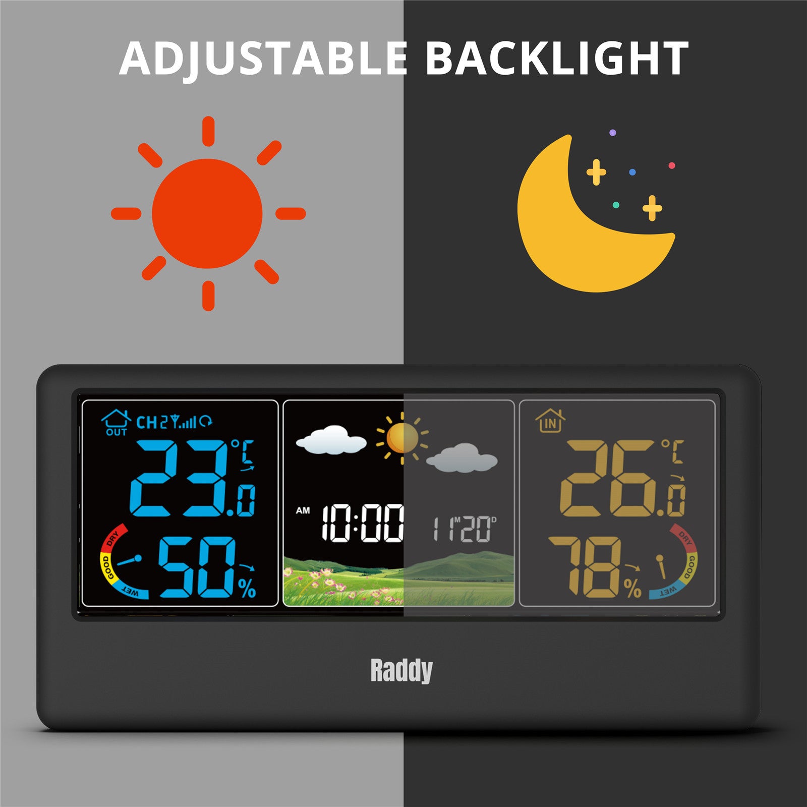 Raddy WF-55C Wireless Weather Station | Color Display | Weather Forecast | Thermometer Hygrometer - Radioddity