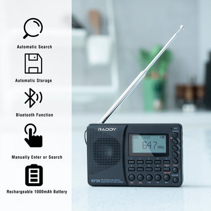 Raddy RF30 AM/FM/SW Radio | Digital Tuner | Bluetooth | AUX Recording - Radioddity