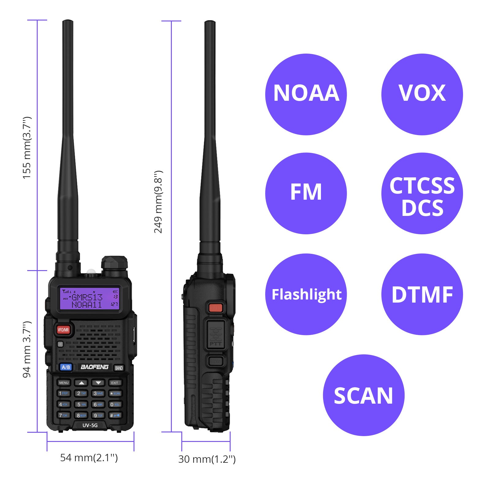 Baofeng UV-5X / UV-5G [1 Pair] GMRS Radio | 5W | Repeater Capable | NOAA Scan - Radioddity