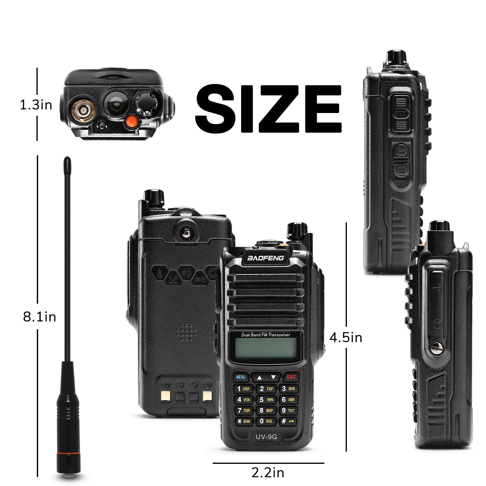 Baofeng UV-9G GMRS Radio | 5W | IP67 Waterproof | Repeater Capable | V/UHF Scanner | NOAA - Radioddity