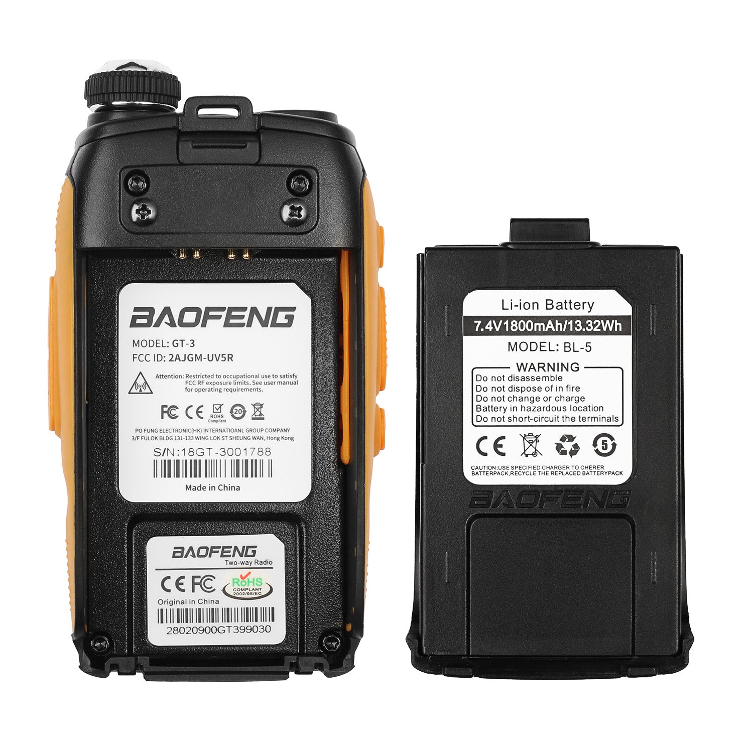 Baofeng GT-3 Mark II | Dual Band | 5W | Better Antenna | VOX | with Speaker & Cable - Radioddity
