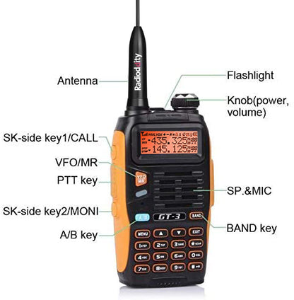 Baofeng GT-3 Mark II | Dual Band | 5W | Better Antenna | VOX | with Speaker & Cable - Radioddity