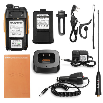 Baofeng GT-3 Mark II [2 Pack + Battery] | Dual Band | 5W | Better Antenna | VOX | Flashlight - Radioddity