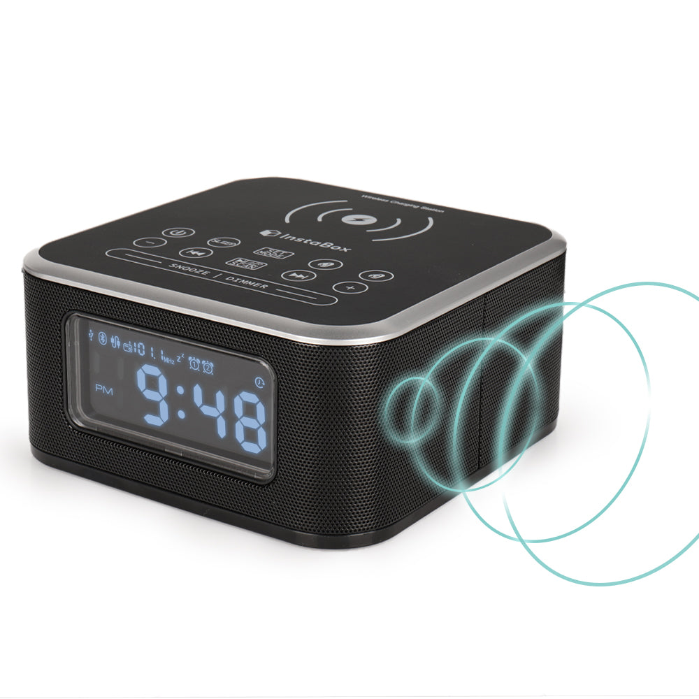 InstaBox W33 Wireless Charging Alarm Clock Radio Dual Speaker - Radioddity