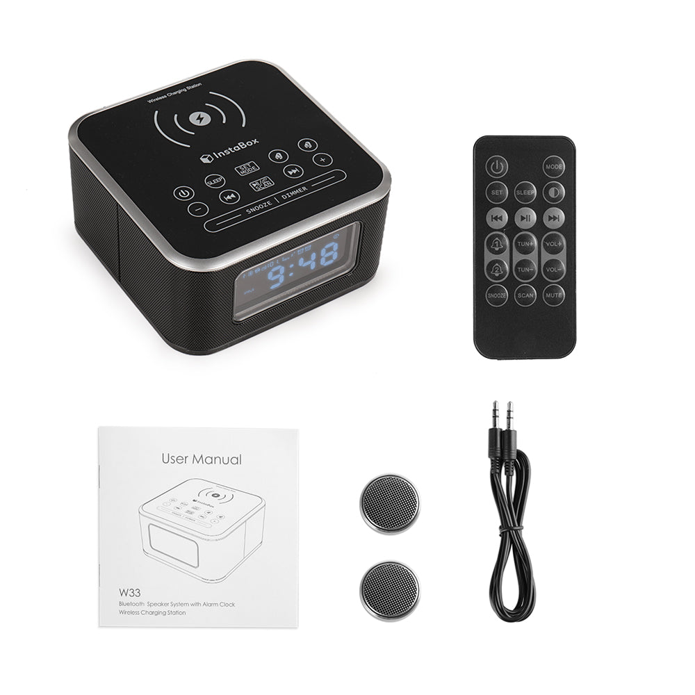 InstaBox W33 Wireless Charging Alarm Clock Radio Dual Speaker - Radioddity