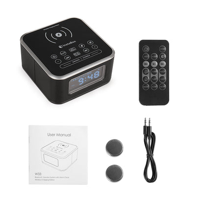 InstaBox W33 Wireless Charging Alarm Clock Radio Dual Speaker - Radioddity