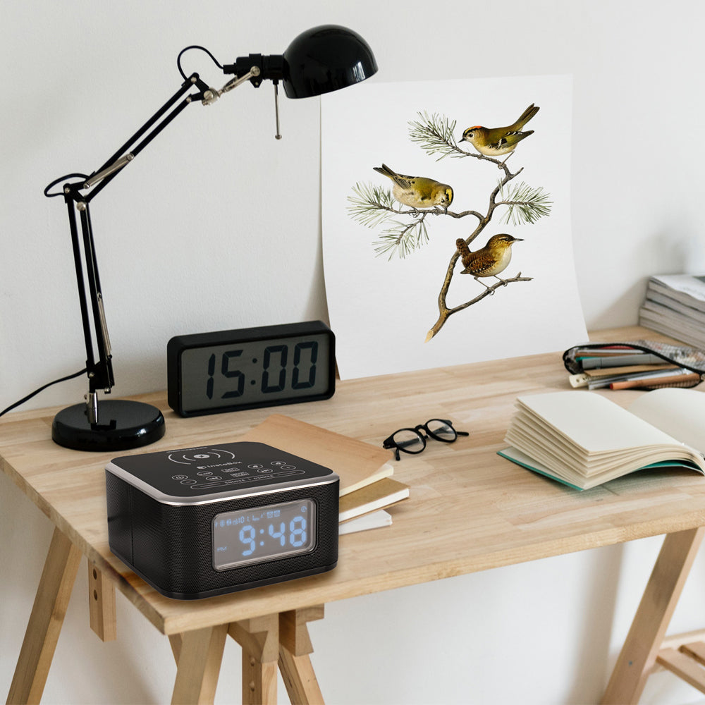 InstaBox W33 Wireless Charging Alarm Clock Radio Dual Speaker - Radioddity